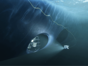 ROV realizando una inspección subacuática del casco de una embarcación ROV realizando una inspección subacuática del casco de una embarcación